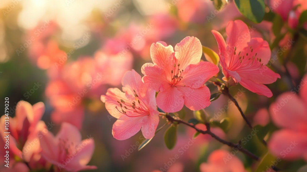 Pink Azalea Blossoms in the Golden Light Pink Azalea Blossoms in the Golden Light