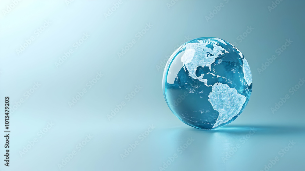3D Glossy Blue Background with Glowing Globe: Global Unity Concept for Human Rights Day - Reflective Shine & Copy Space 3D Glossy Blue Background with Glowing Globe: Global Unity Concept for Human Rights Day - Reflective Shine & Copy Space