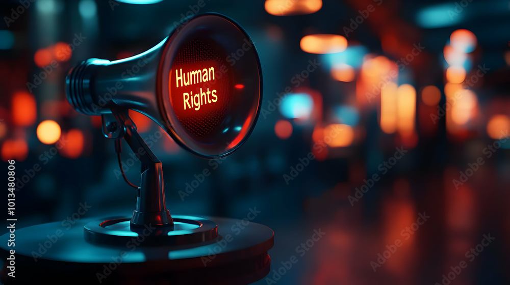 3D Podium Design Featuring Glowing Megaphone and 3D Podium Design Featuring Glowing Megaphone and