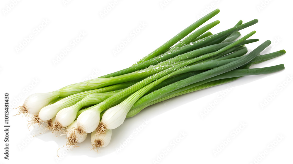 Green Japanese onion falling in the air isolated on a transparent background. PNG isolated on white background design Green Japanese onion falling in the air isolated on a transparent background. PNG isolated on white background design