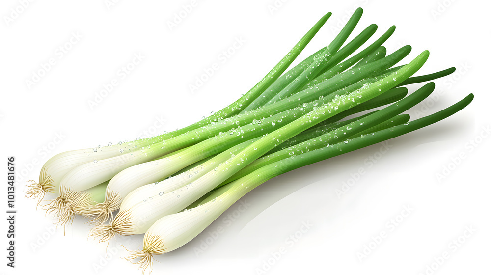 Green Japanese onion falling in the air isolated on a transparent background. PNG isolated on white background design Green Japanese onion falling in the air isolated on a transparent background. PNG isolated on white background design