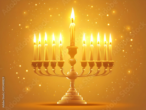 Flat Podium with Glowing Hanukkah Candles - Spiritual Design Featuring Copy Space for Text in a Clean Vector Illustration