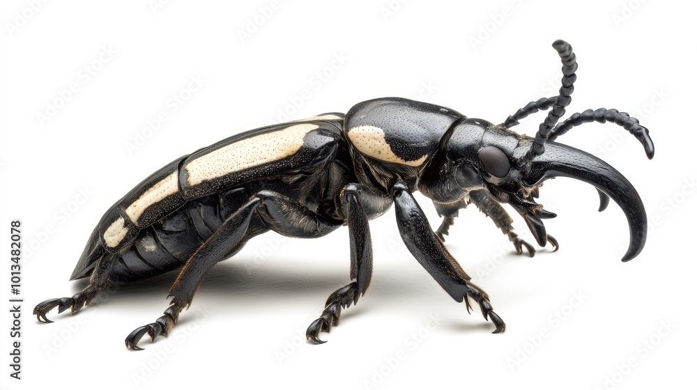 Black and White Longhorn Beetle on White Background Black and White Longhorn Beetle on White Background