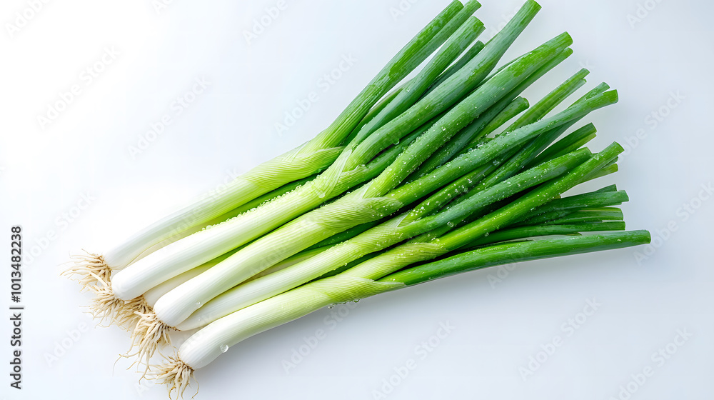 Green Japanese onion falling in the air isolated on a transparent background. PNG isolated on white background design Green Japanese onion falling in the air isolated on a transparent background. PNG isolated on white background design