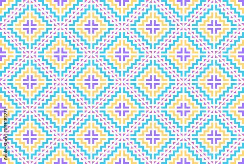 The design of the pattern imitates the ethnic embroidery of the Hmong tribe. It has a unique pattern in purple, pink, and pastel tones for use in designing clothes, blankets, wallpaper, and tiles.