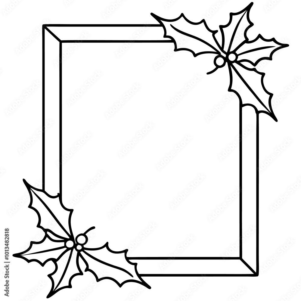 Fototapeta premium square and rectangle mistletoe frame outline coloring book page line art drawing