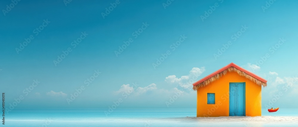 Coastal Beach House with Orange Roof on Calm Water Coastal Beach House with Orange Roof on Calm Water