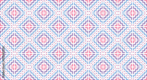 The design of the pattern imitates the ethnic embroidery of the Hmong tribe. It has a unique pattern in purple, pink, and pastel tones for use in designing clothes, blankets, wallpaper, and tiles.