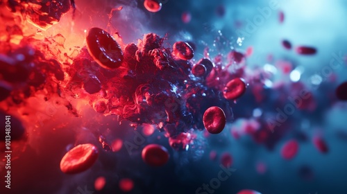 3D Illustration of Bloodstream Nutrient Visualization With Detailed Red Blood Cells and Dynamic Flowing Liquid