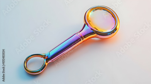 Wallpaper Mural 3D Holographic Champagne Bottle Opener Icon: Sleek Futuristic Design in Wide Shot on Plain White Background with Mesmerizing Details and Copy Space Torontodigital.ca