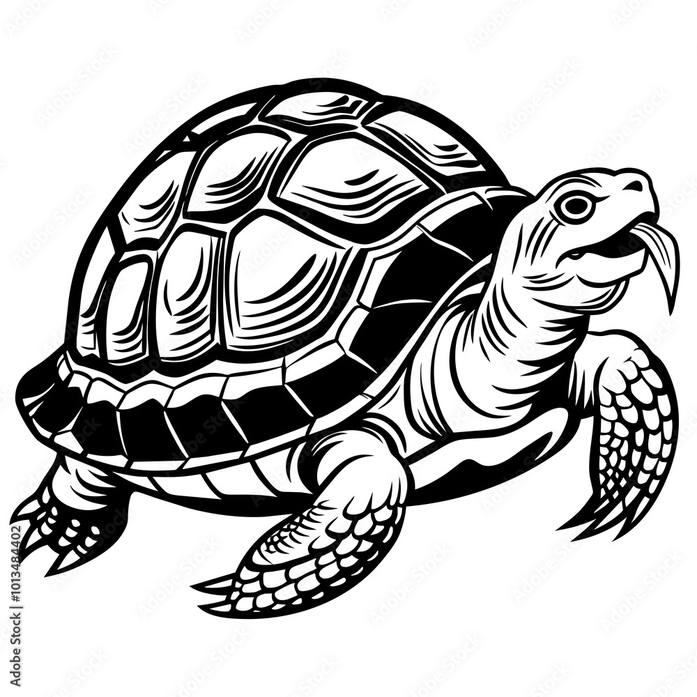 Fototapeta premium Turtle silhouette vector illustration with a detailed shell and hinged plastron. Ideal for nature-themed designs, logos, and educational materials.