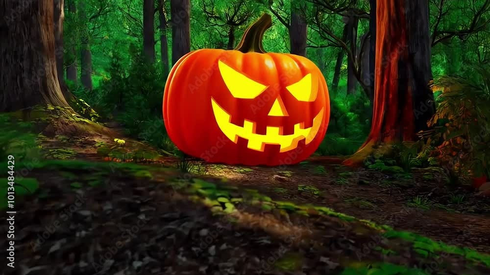 Animation of halloween pumpkin in the forest background. Animation of halloween pumpkin in the forest background.