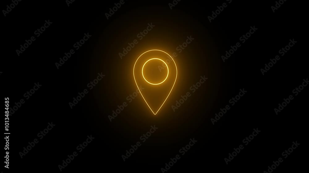 Neon glowing GPS pin mark animated on background. Map Location symbol ...