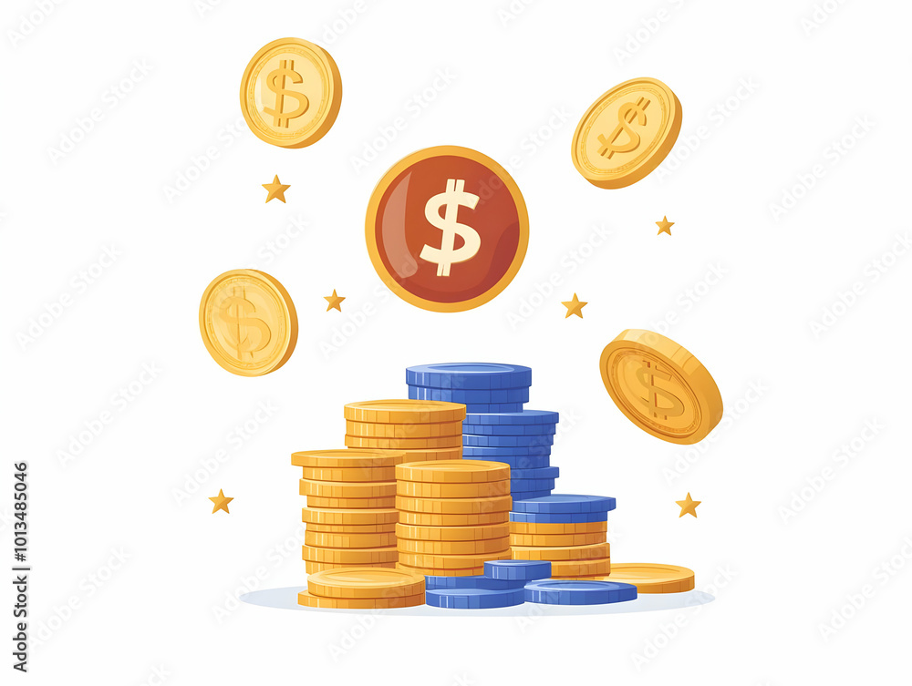 Flat Dreidel and Gelt Coins Floating in Mid-Air - Perfect for Hanukkah Infographics on Games and Traditions | Vector Illustration