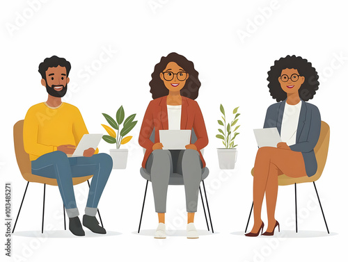 Flat Vector Candid Illustration of Diverse Group Engaging in Lively Discussion at Community Center for Human Rights Day - Symbolizing Inclusion and Dialogue in a Warm Setting photo