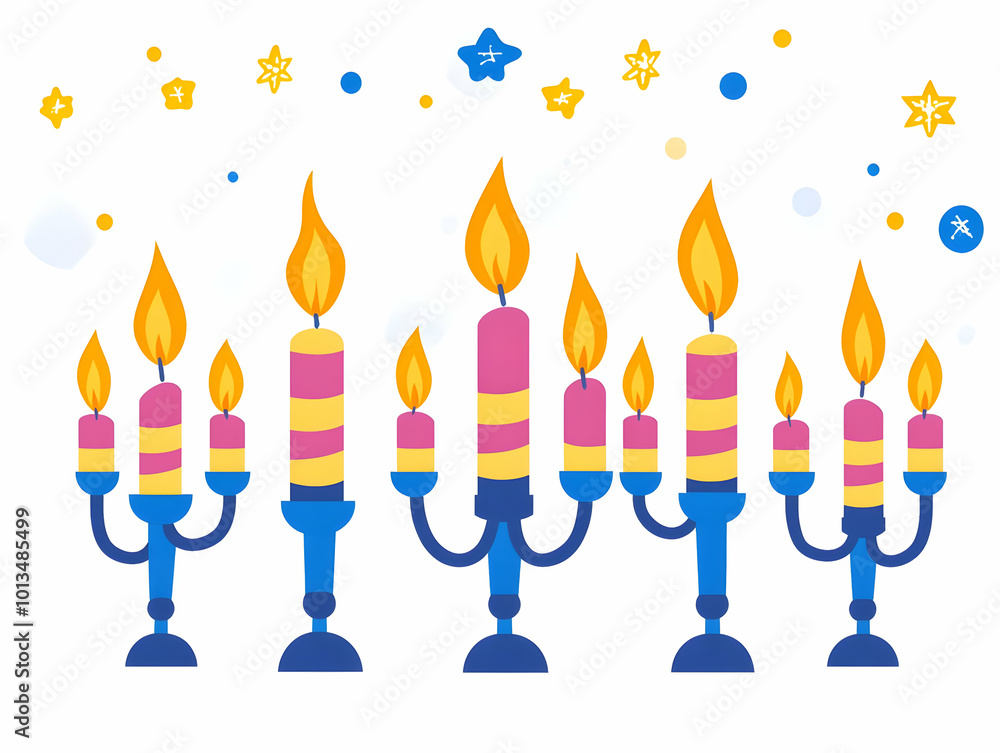 Flat Border Frame with Glowing Hanukkah Candles and Dreidels - Modern Spiritual Design with White Copy Space for Festive Holiday Greeting Cards Flat Border Frame with Glowing Hanukkah Candles and Dreidels - Modern Spiritual Design with White Copy Space for Festive Holiday Greeting Cards