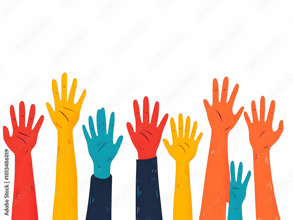 Flat Plain White Background with Raised Hands Symbolizing Unity for Human Rights Day - Ideal Copy Space for Activism Message in Vector Illustration Flat Plain White Background with Raised Hands Symbolizing Unity for Human Rights Day - Ideal Copy Space for Activism Message in Vector Illustration