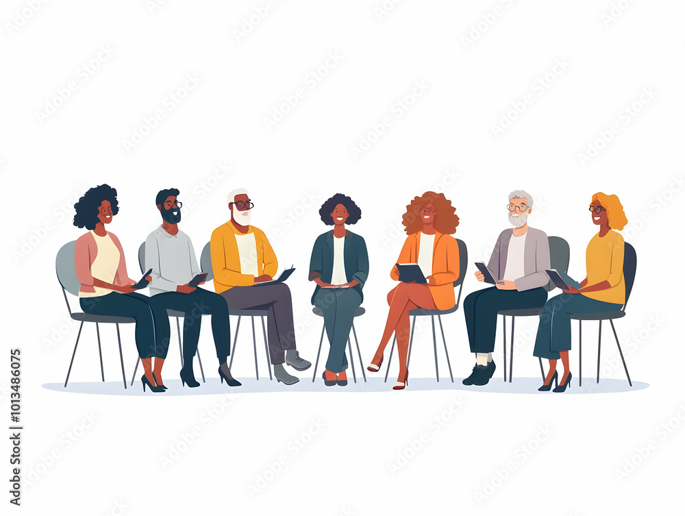 Flat Candid Image of Diverse Group Engaging in Lively Discussion at Community Center for Human Rights Day | Inclusion & Dialogue Concept in Warm, Welcoming Environment Flat Candid Image of Diverse Group Engaging in Lively Discussion at Community Center for Human Rights Day | Inclusion & Dialogue Concept in Warm, Welcoming Environment