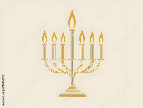 Minimalist Flat Light Gray Background Featuring Digital Menorah Outline with Ample Copy Space for Modern Hanukkah Promotions