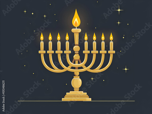 Minimalist Light Gray Background with Digital Menorah Outline for Modern Hanukkah Promotions - Spacious Copy Area for Seasonal Marketing