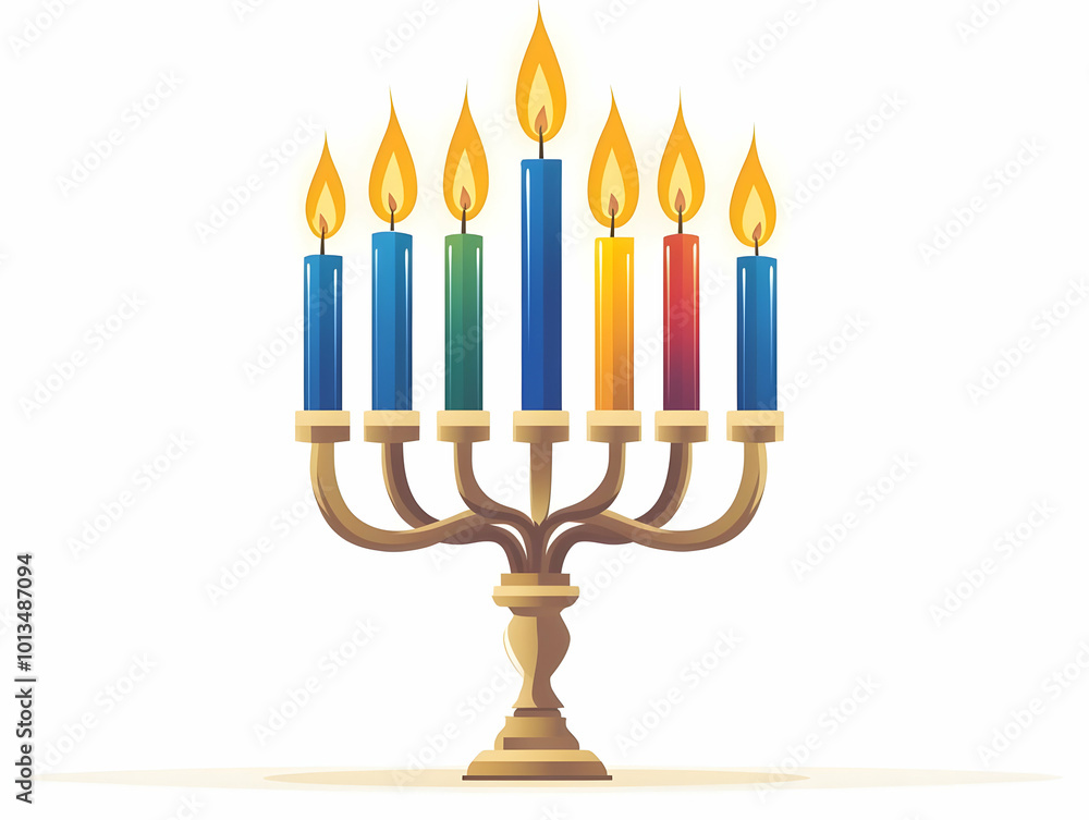 Flat Vector Illustration of Floating Hanukkah Candles and Menorah Base Defying Gravity on White Background for Modern Infographics Flat Vector Illustration of Floating Hanukkah Candles and Menorah Base Defying Gravity on White Background for Modern Infographics