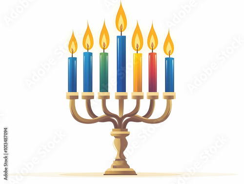 Flat Vector Illustration of Floating Hanukkah Candles and Menorah Base Defying Gravity on White Background for Modern Infographics