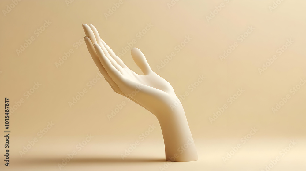 3D Plain Beige Background with Open Hand Icon - Symbolizing Support & Human Rights Concept for Copy Space on Human Rights Day 3D Plain Beige Background with Open Hand Icon - Symbolizing Support & Human Rights Concept for Copy Space on Human Rights Day