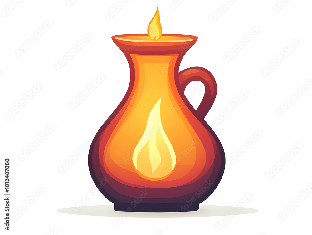 Flat Isolated Hanukkah Oil Jug with Glowing Flame on White Background - Symbolizing the Miracle of Hanukkah, Ideal for Educational Infographics and Religious Content Flat Isolated Hanukkah Oil Jug with Glowing Flame on White Background - Symbolizing the Miracle of Hanukkah, Ideal for Educational Infographics and Religious Content