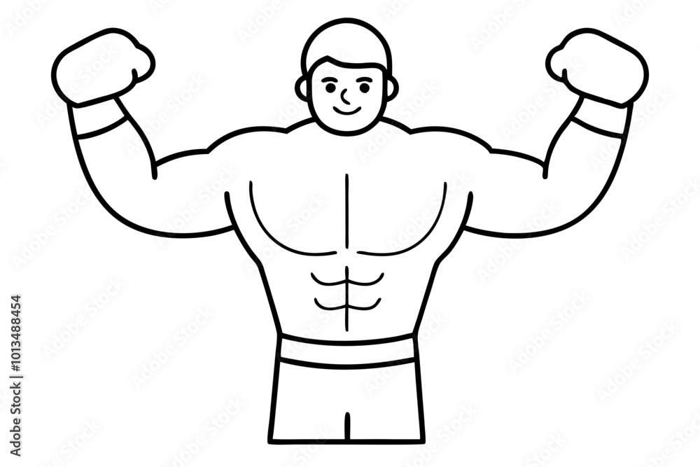 Fototapeta premium Vector Art of a Confident Boxer with Raised Arms in a Powerful Fighting Stance 