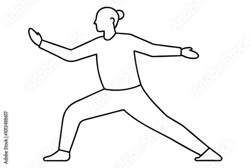 Graceful figure mastering tai chi movement illustrated in vector art style
