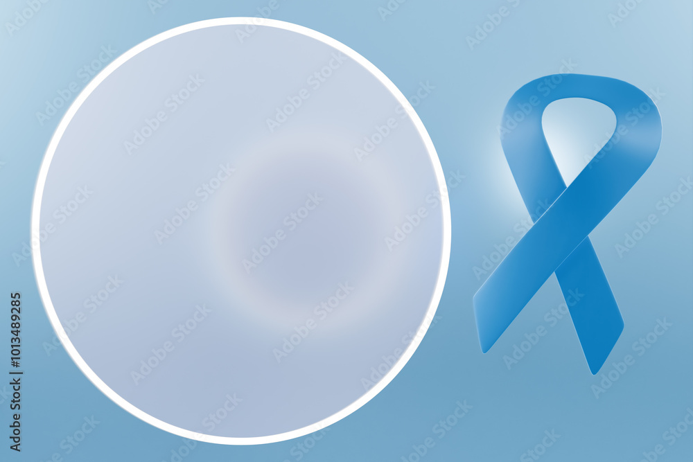 Blue ribbon symbolizing awareness, set against a soft blue background. 3d rendering Blue ribbon symbolizing awareness, set against a soft blue background. 3d rendering