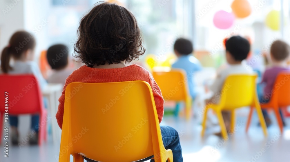 A child sits in a classroom, facing away from peers, highlighting a learning environment. A child sits in a classroom, facing away from peers, highlighting a learning environment.