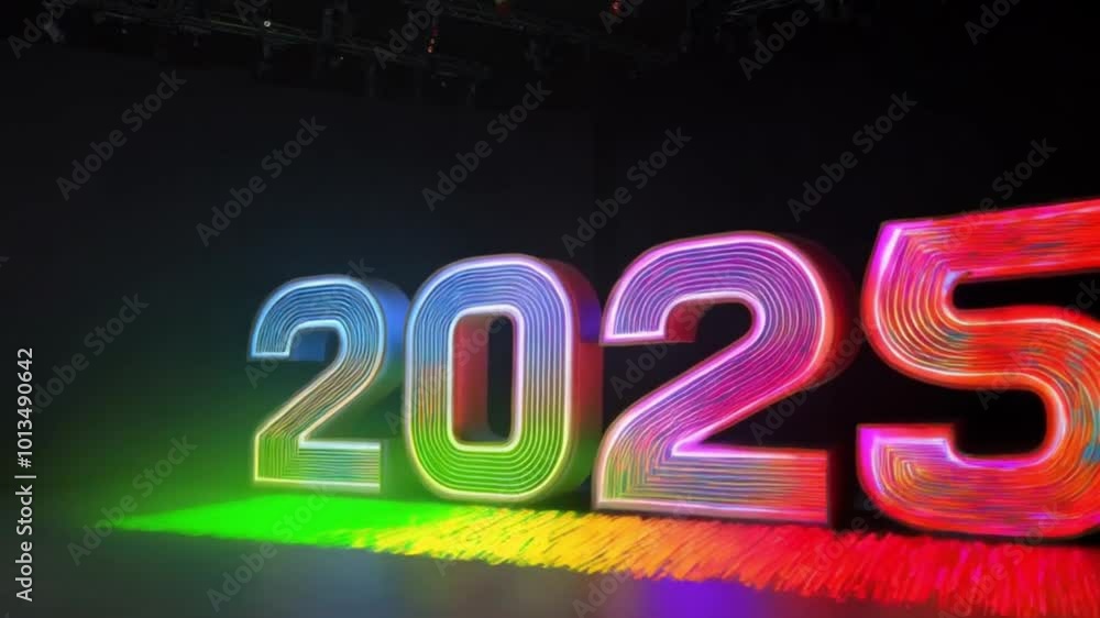 A glitch-effect 2025 logo that animates with RGB color splitting and distortion.
