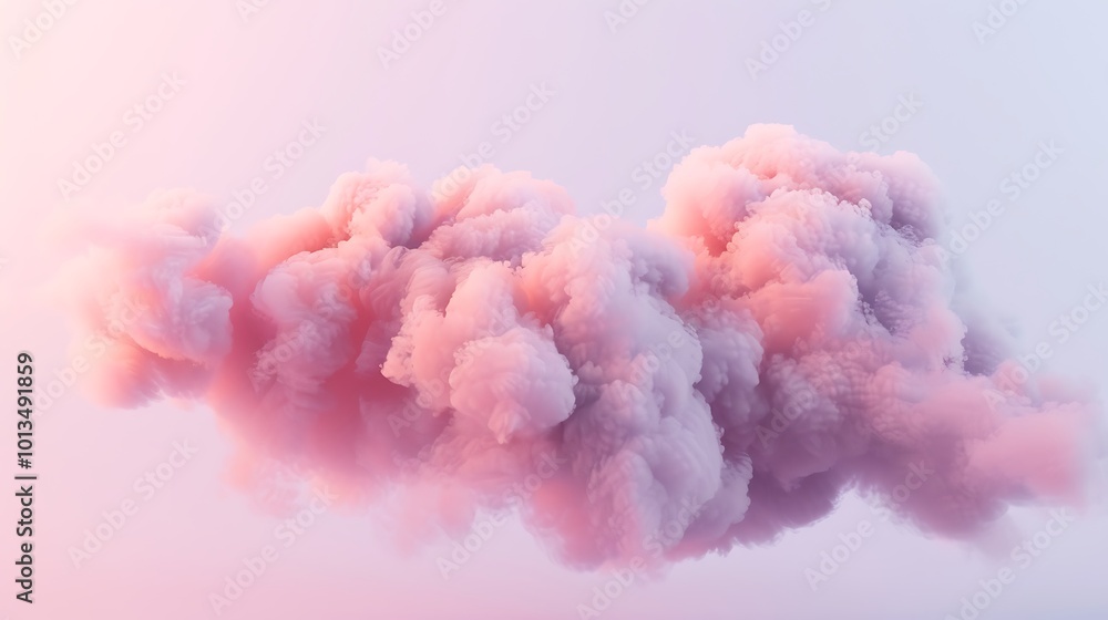 Fototapeta premium A fluffy cloud wrapped in a soft pink mist on a light background.