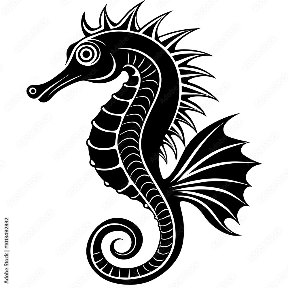 Fototapeta premium Funny Seahorse Vector Illustration on White Background Cartoons, Clipart, Line Art Design, Funny seahorse vector art on white background, ideal for cartoons, clipart, and line art designs
