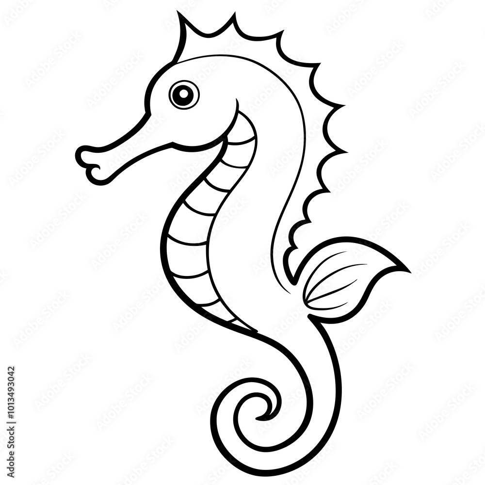 Naklejka premium Funny Seahorse Vector Illustration on White Background Cartoons, Clipart, Line Art Design, Funny seahorse vector art on white background, ideal for cartoons, clipart, and line art designs