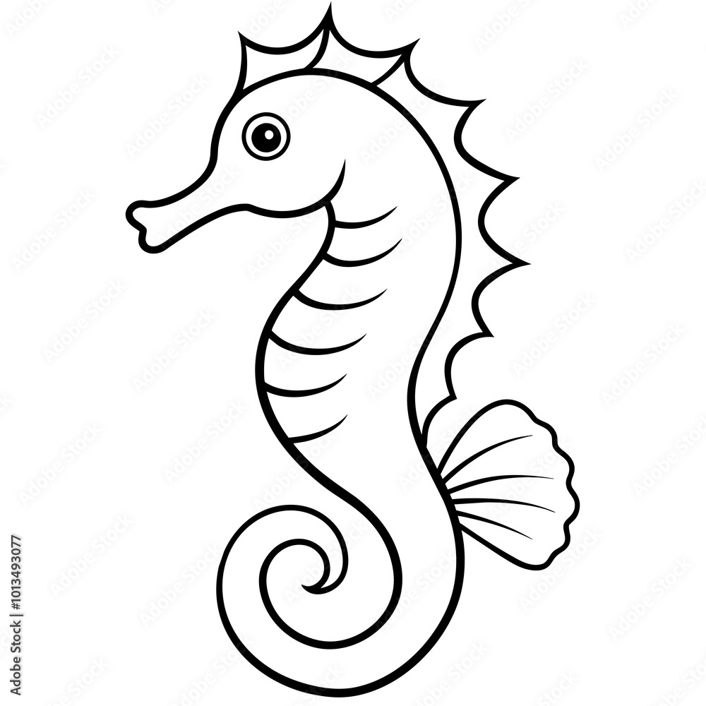 Fototapeta premium Funny Seahorse Vector Illustration on White Background Cartoons, Clipart, Line Art Design, Funny seahorse vector art on white background, ideal for cartoons, clipart, and line art designs