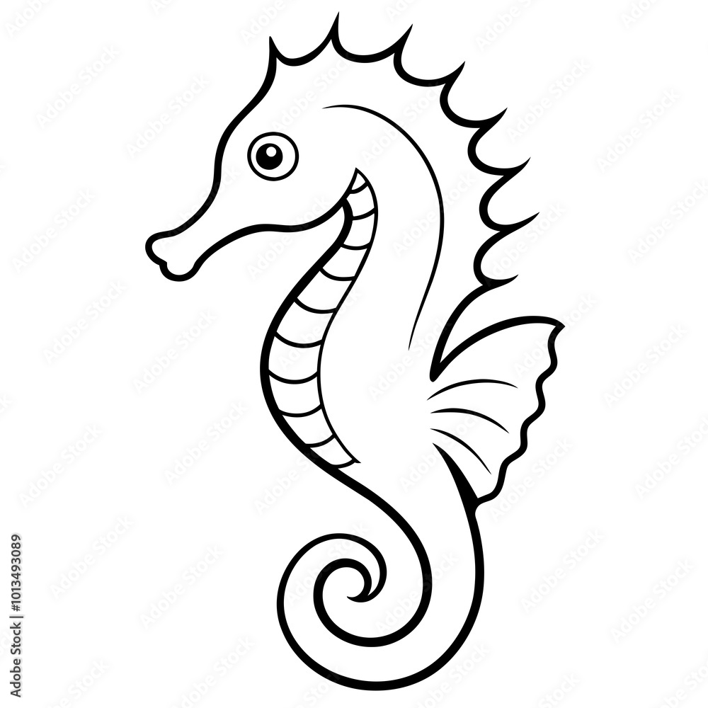 Naklejka premium Funny Seahorse Vector Illustration on White Background Cartoons, Clipart, Line Art Design, Funny seahorse vector art on white background, ideal for cartoons, clipart, and line art designs
