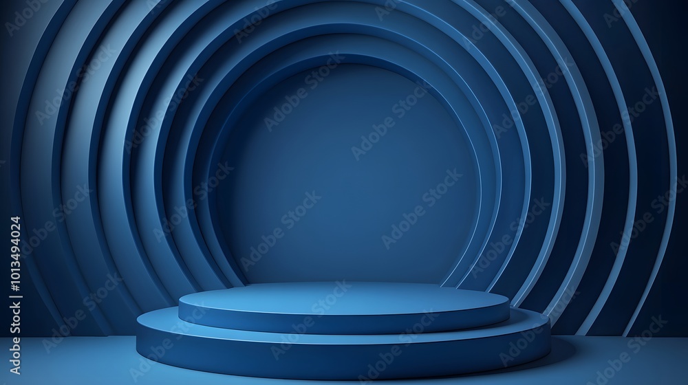 Obraz premium blue podium with circles background.
