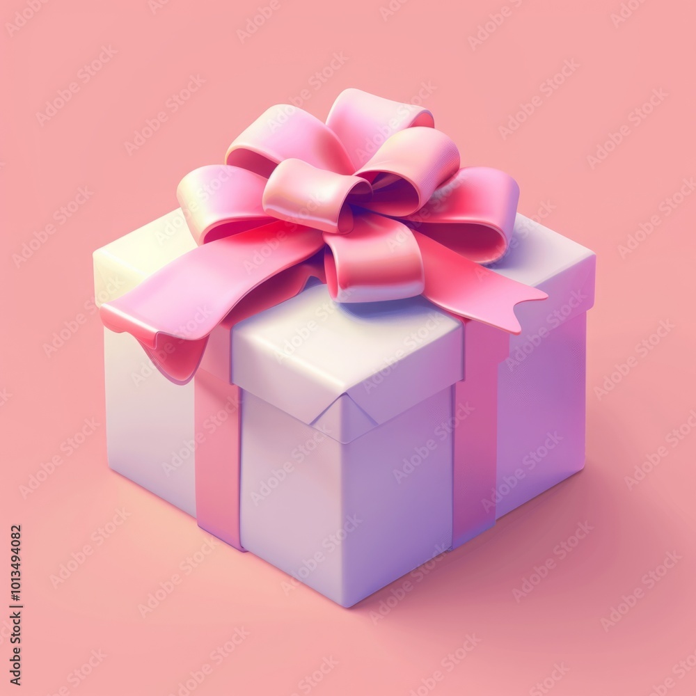 3D illustration of a gift box with a large pink ribbon and bow on a soft pink background. Celebration, gift-giving, and festive occasion concept. Generative AI 3D illustration of a gift box with a large pink ribbon and bow on a soft pink background. Celebration, gift-giving, and festive occasion concept. Generative AI