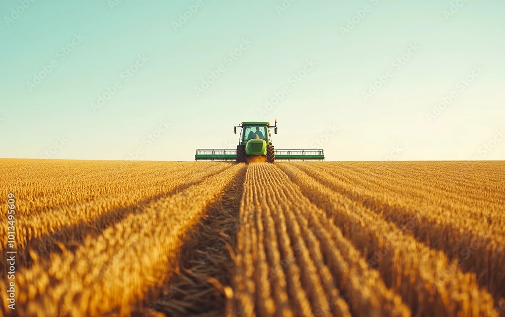 Fototapeta premium Banner with field, spikelets, hayfield, nature. Agriculture. Realistic photo for cover, postcard, advertising. Concept of agriculture, hard work. Grain, work.