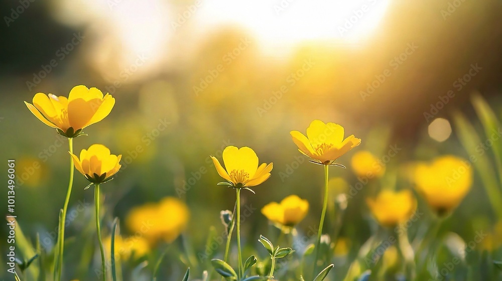 Fototapeta premium Vibrant Yellow Flowers in Soft Natural Light