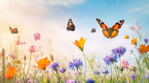 Colorful Butterflies in a Vibrant Flower Field