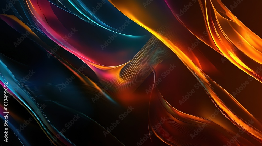 Naklejka premium Metallic liquid background, Abstract neon texture. Rainbow 3d holographic foil, Wavy glossy surface in blue and purple colors