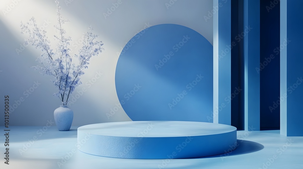 blue podium with circles background. blue podium with circles background.