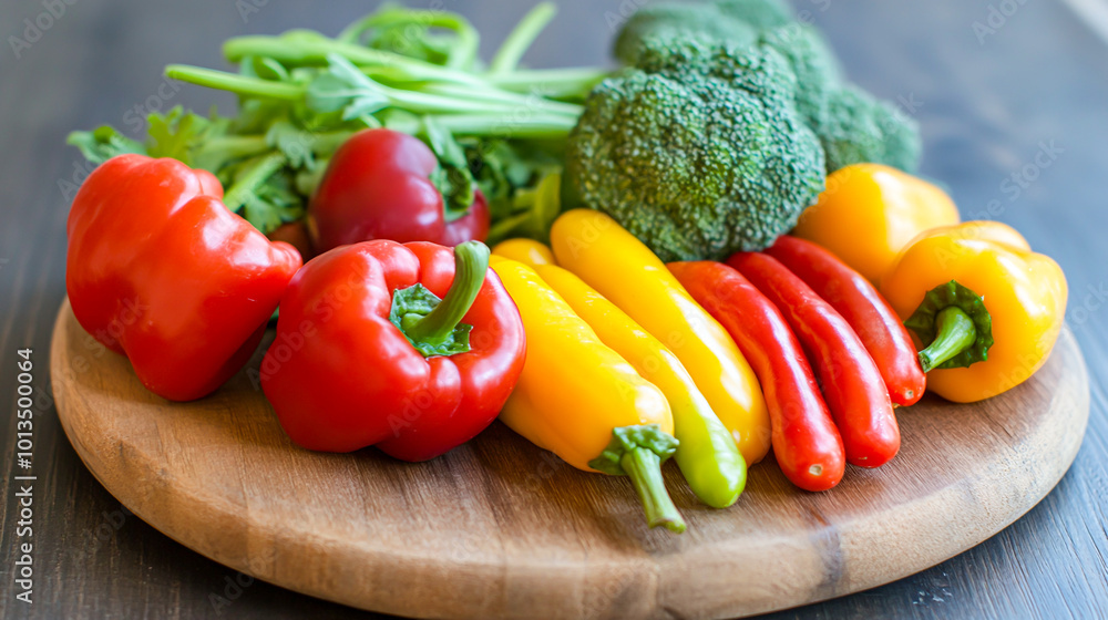 Fresh Colorful Vegetables on Wooden Cutting Board Fresh Colorful Vegetables on Wooden Cutting Board