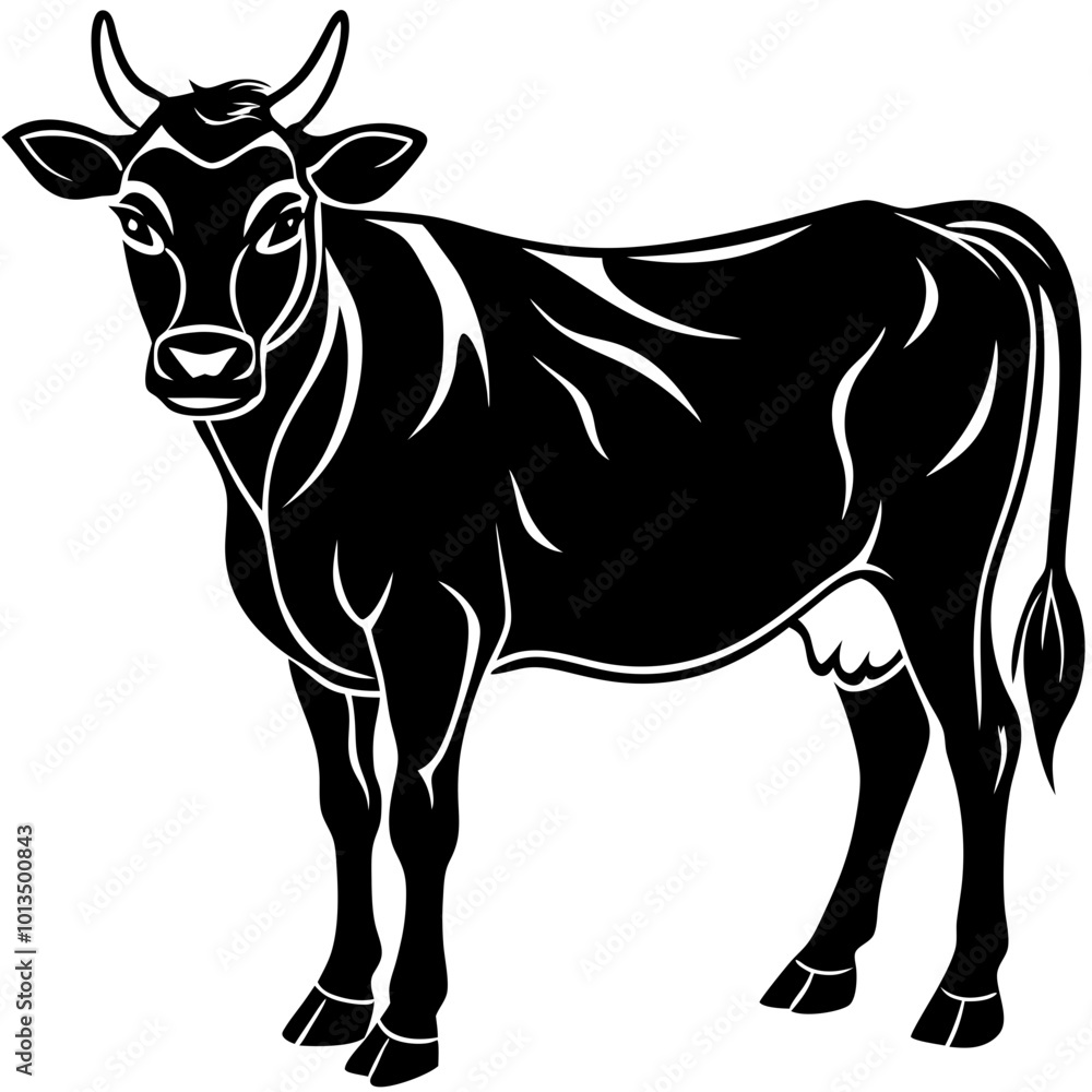Fototapeta premium Cow animal silhouette. Cow silhouette isolated on white background. Cow vector illustration.