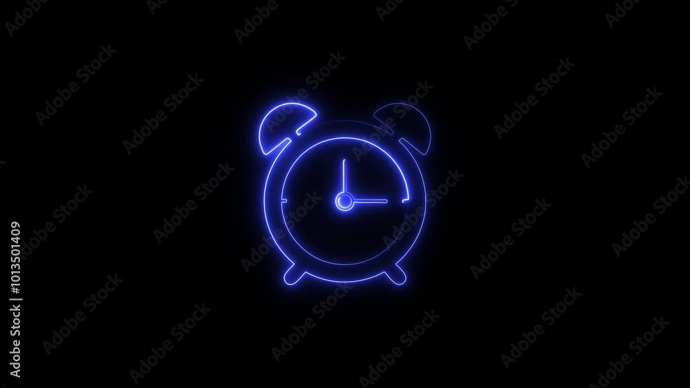 A glowing neon clock icon animation. Time management, schedule planning, work hours, timeline and deadline concept. neon clock sign. alarm silhouette. A glowing neon clock icon animation. Time management, schedule planning, work hours, timeline and deadline concept. neon clock sign. alarm silhouette.