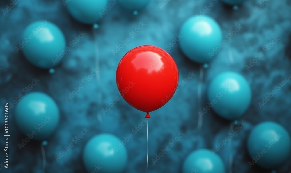 The concept of standing out, leadership, originality, and independence. A bright, vibrant balloon that stands out from the crowd. A metaphor for individuality and the courage to be, Generative AI The concept of standing out, leadership, originality, and independence. A bright, vibrant balloon that stands out from the crowd. A metaphor for individuality and the courage to be, Generative AI
