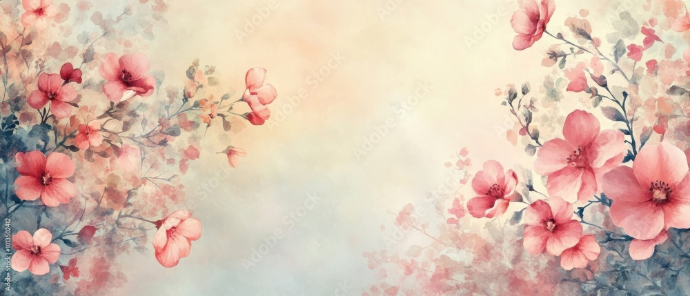 Fototapeta premium Soft Pastel Floral Pattern with Watercolor Effect Textured Background Wall Art Design Element.